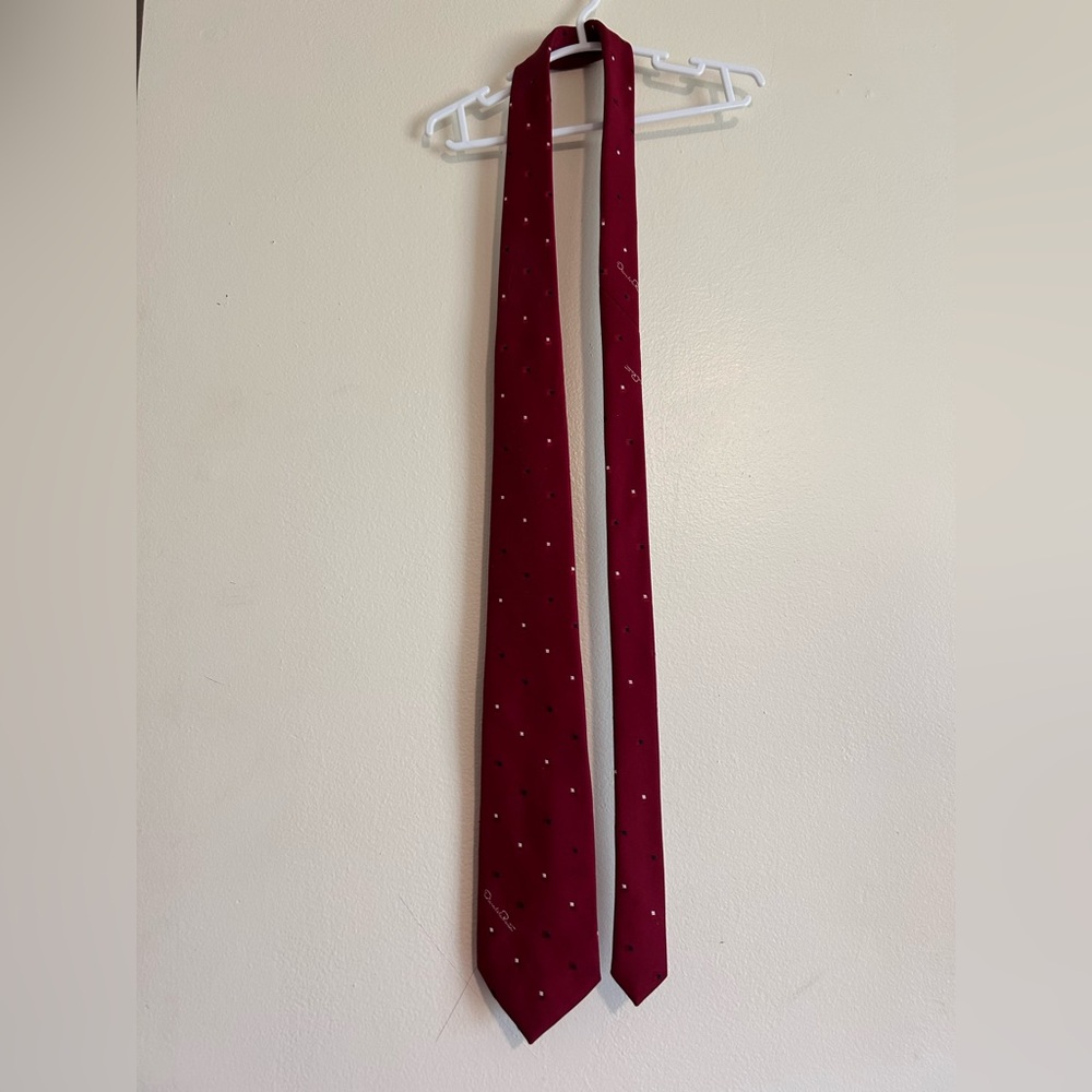 Oscar de la Renta Deep Red Tie with Elegant Dots